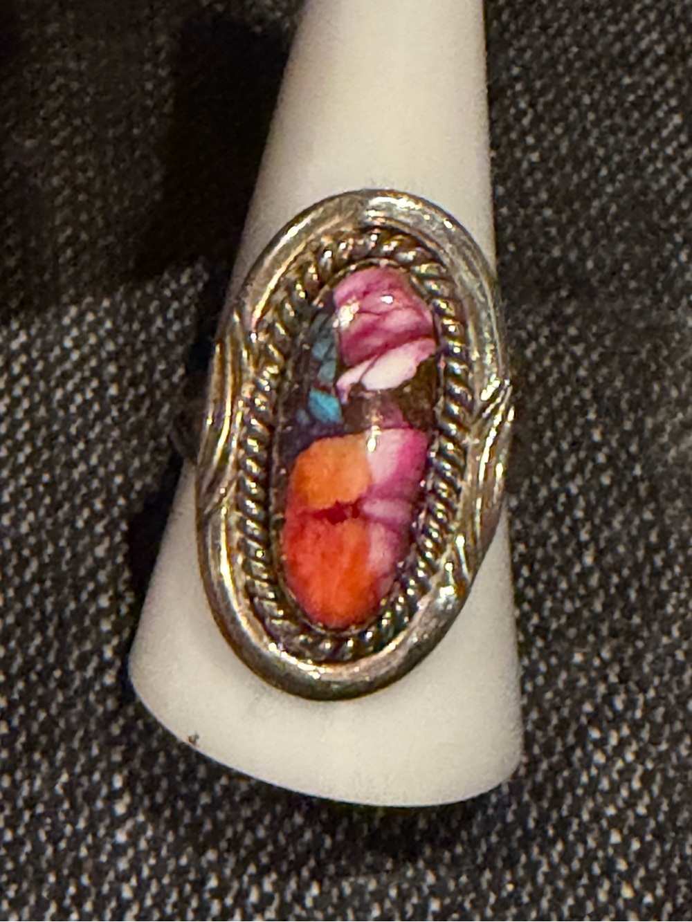 Handcrafted Pink Dahlia Turquoise Statement piece set in .925 Sterling Band